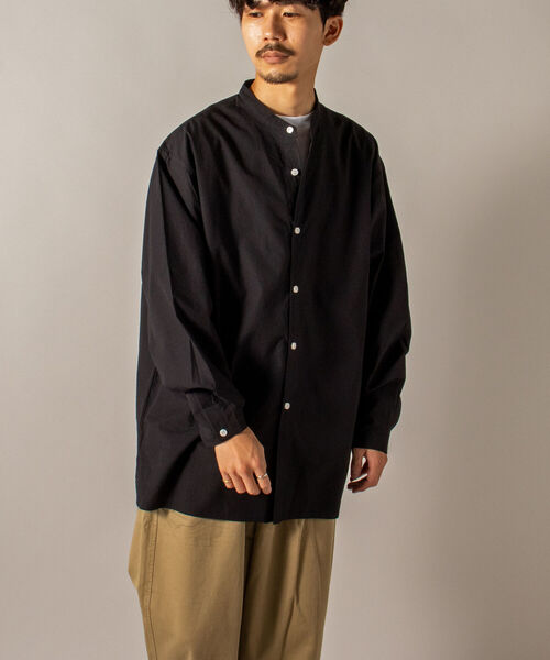 GLOSTER（グロスター）の「【GLOSTER/グロスター】オーガニックコットン スタンドカラーシャツ（シャツ/ブラウス・メンズ・ホワイト/ブラック/サックスブルー・MEDIUM/LARGE）」の2枚目の写真