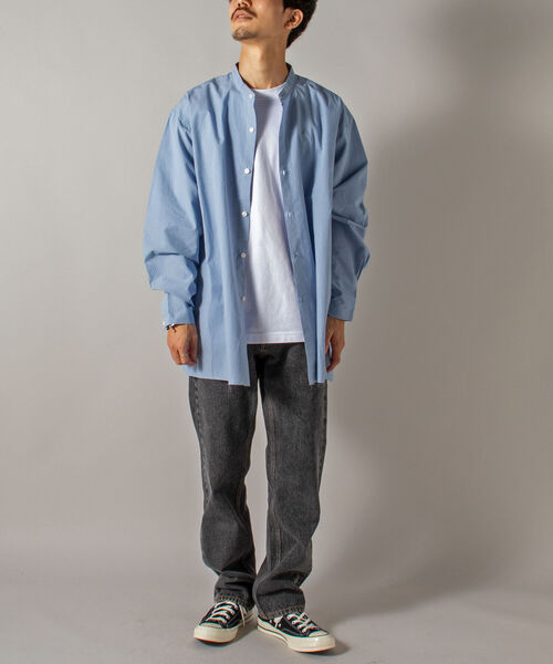 GLOSTER（グロスター）の「【GLOSTER/グロスター】オーガニックコットン スタンドカラーシャツ（シャツ/ブラウス・メンズ・ホワイト/ブラック/サックスブルー・MEDIUM/LARGE）」の10枚目の写真