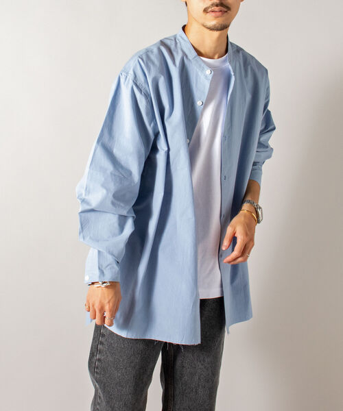 GLOSTER（グロスター）の「【GLOSTER/グロスター】オーガニックコットン スタンドカラーシャツ（シャツ/ブラウス・メンズ・ホワイト/ブラック/サックスブルー・MEDIUM/LARGE）」の8枚目の写真