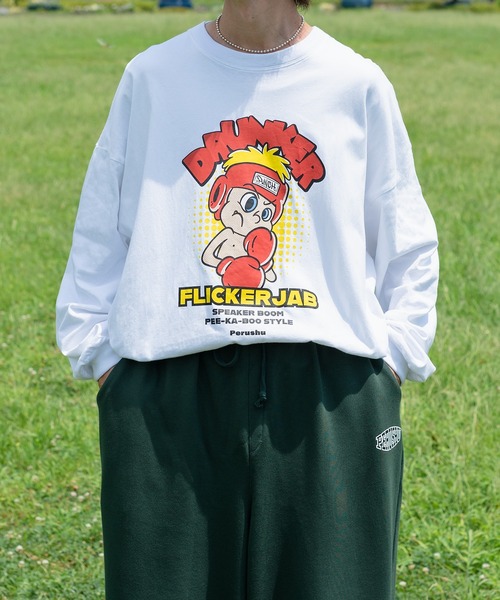 Perushu(ペルーシュ)の「【1周年記念アイテム】レトロプリントPerushuロンT(Tシャツ/カットソー・メンズ・ホワイト/ブラック系その他/ブラック/ホワイト系その他/ネイビー・LARGE/MEDIUM)」の3枚目の写真
