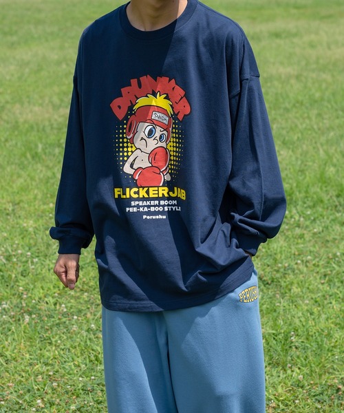 Perushu(ペルーシュ)の「【1周年記念アイテム】レトロプリントPerushuロンT(Tシャツ/カットソー・メンズ・ホワイト/ブラック系その他/ブラック/ホワイト系その他/ネイビー・LARGE/MEDIUM)」の5枚目の写真
