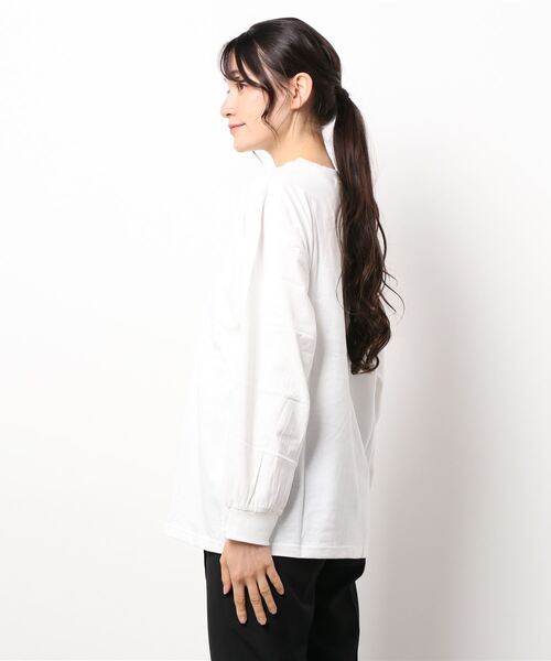 ehka sopo（エヘカソポ）の「ロゴ刺繍ロングTシャツ（Tシャツ/カットソー・レディース・オフホワイト/ピンク/グリーン/キナリ・ﾌﾘ-）」の5枚目の写真