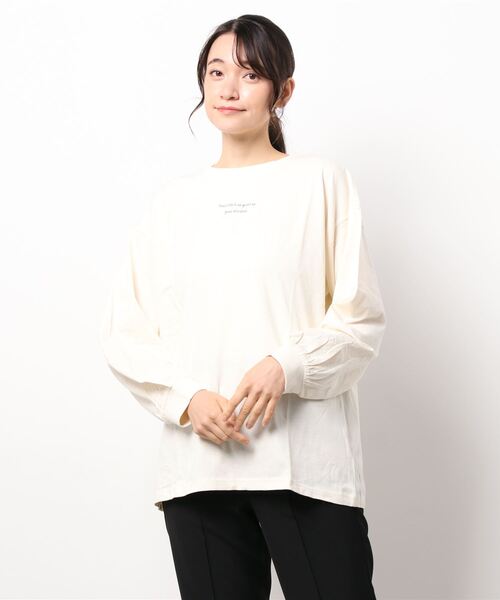 ehka sopo（エヘカソポ）の「ロゴ刺繍ロングTシャツ（Tシャツ/カットソー・レディース・オフホワイト/ピンク/グリーン/キナリ・ﾌﾘ-）」の7枚目の写真