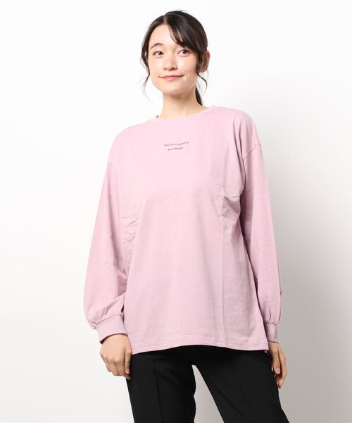 ehka sopo（エヘカソポ）の「ロゴ刺繍ロングTシャツ（Tシャツ/カットソー・レディース・オフホワイト/ピンク/グリーン/キナリ・ﾌﾘ-）」の9枚目の写真