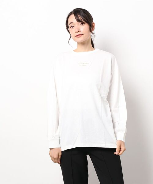 ehka sopo（エヘカソポ）の「ロゴ刺繍ロングTシャツ（Tシャツ/カットソー・レディース・オフホワイト/ピンク/グリーン/キナリ・ﾌﾘ-）」の10枚目の写真