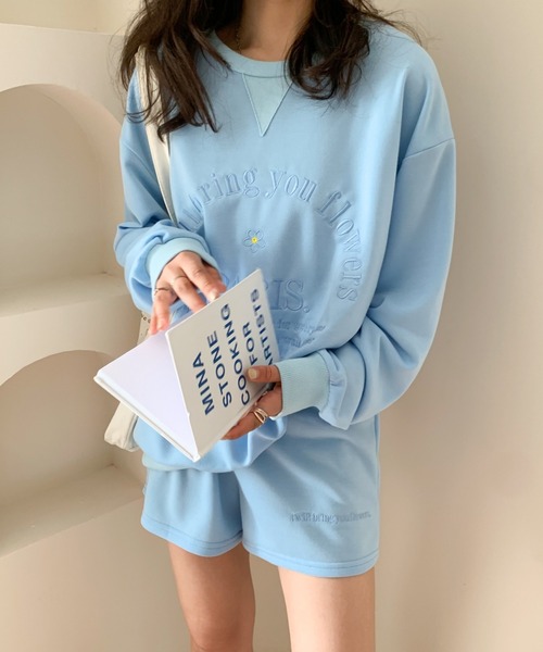 セール】オーバーサイズ刺繍スウェットトレーナー+ショート