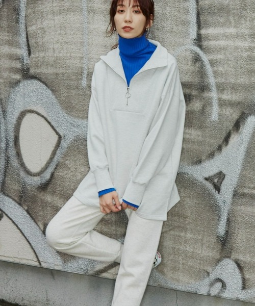 Auntie Rosa Holiday(アンティローザホリデー)の「ヘヴィーウェイト裏毛ハーフZIPプルオーバー(スウェット・レディース・アイボリー/ブラック/グレー/ピンク/ライトブルー・FREE)」の3枚目の写真