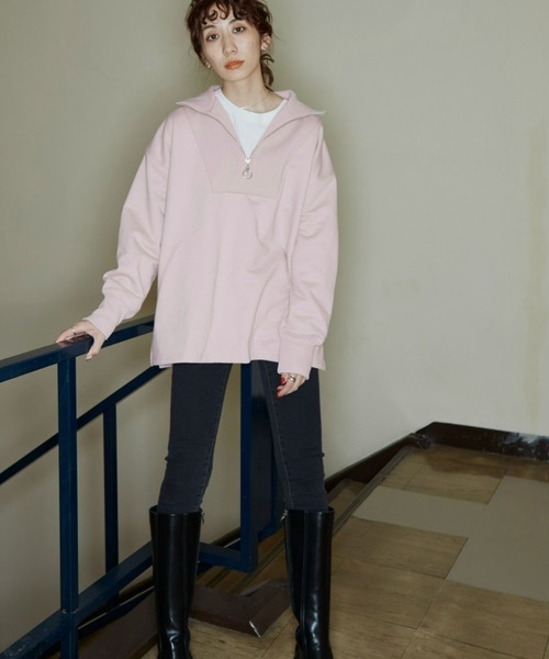 Auntie Rosa Holiday(アンティローザホリデー)の「ヘヴィーウェイト裏毛ハーフZIPプルオーバー(スウェット・レディース・アイボリー/ブラック/グレー/ピンク/ライトブルー・FREE)」の5枚目の写真