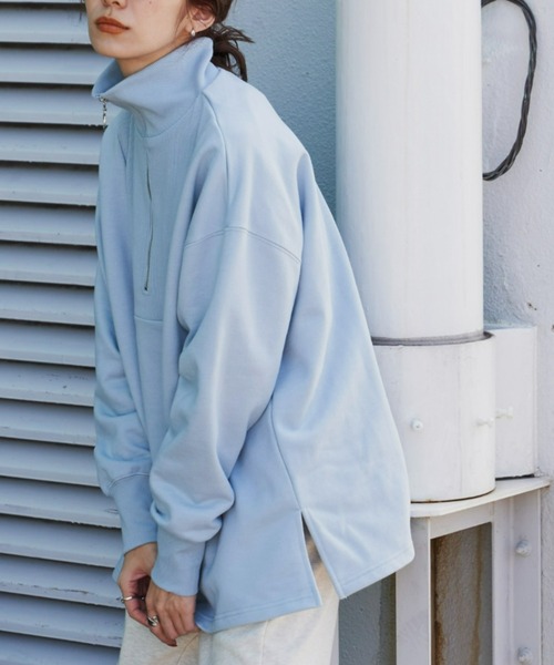 Auntie Rosa Holiday(アンティローザホリデー)の「ヘヴィーウェイト裏毛ハーフZIPプルオーバー(スウェット・レディース・アイボリー/ブラック/グレー/ピンク/ライトブルー・FREE)」の4枚目の写真