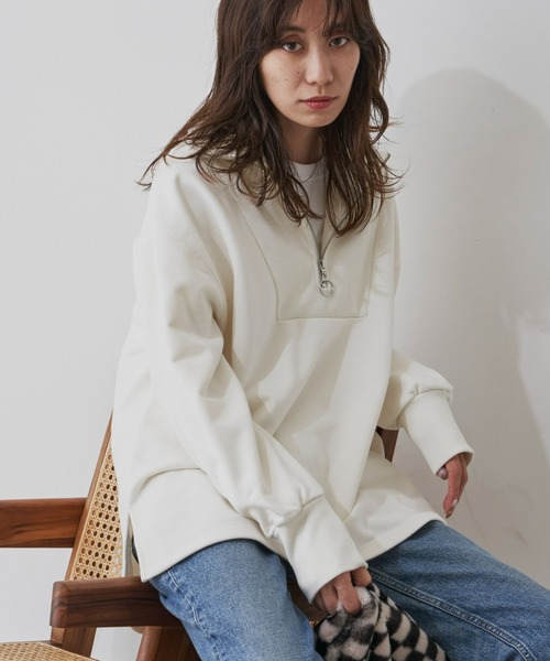 Auntie Rosa Holiday(アンティローザホリデー)の「ヘヴィーウェイト裏毛ハーフZIPプルオーバー(スウェット・レディース・アイボリー/ブラック/グレー/ピンク/ライトブルー・FREE)」の8枚目の写真