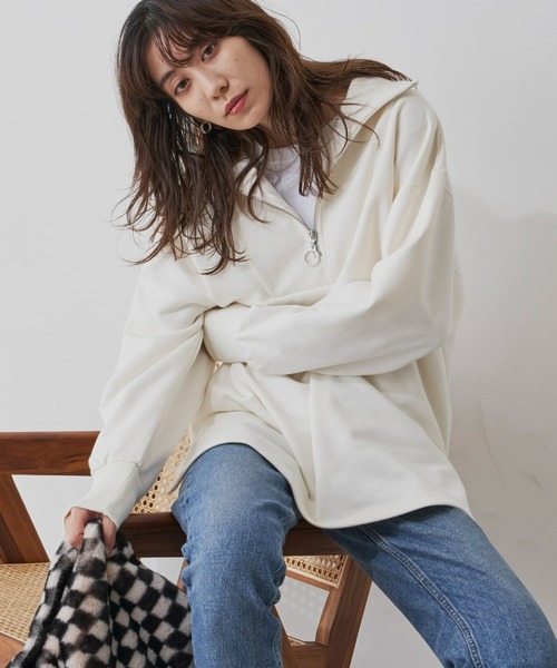 Auntie Rosa Holiday(アンティローザホリデー)の「ヘヴィーウェイト裏毛ハーフZIPプルオーバー(スウェット・レディース・アイボリー/ブラック/グレー/ピンク/ライトブルー・FREE)」の12枚目の写真