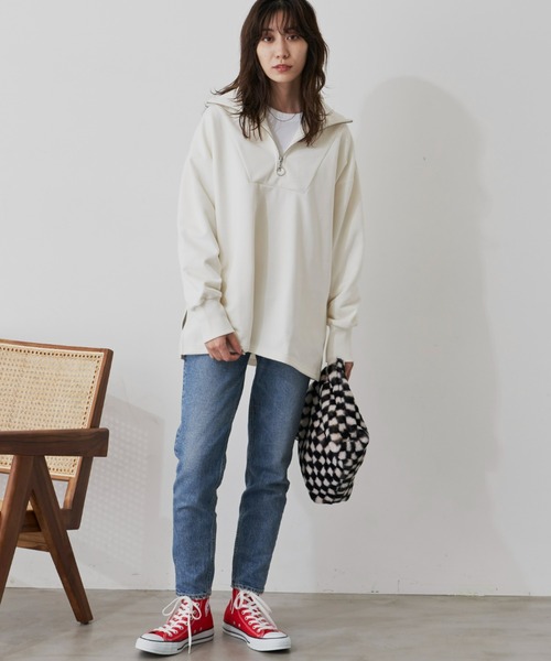 Auntie Rosa Holiday(アンティローザホリデー)の「ヘヴィーウェイト裏毛ハーフZIPプルオーバー(スウェット・レディース・アイボリー/ブラック/グレー/ピンク/ライトブルー・FREE)」の6枚目の写真