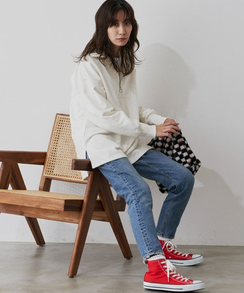 Auntie Rosa Holiday(アンティローザホリデー)の「ヘヴィーウェイト裏毛ハーフZIPプルオーバー(スウェット・レディース・アイボリー/ブラック/グレー/ピンク/ライトブルー・FREE)」の7枚目の写真