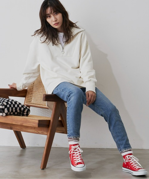 Auntie Rosa Holiday(アンティローザホリデー)の「ヘヴィーウェイト裏毛ハーフZIPプルオーバー(スウェット・レディース・アイボリー/ブラック/グレー/ピンク/ライトブルー・FREE)」の9枚目の写真