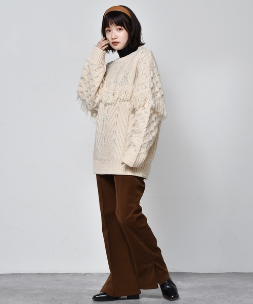 RETRO GIRL（レトロガール）の「フリンジケーブルニット（ニット/セーター・レディース・ブラウン/レッド/オフホワイト・FREE）」の10枚目の写真