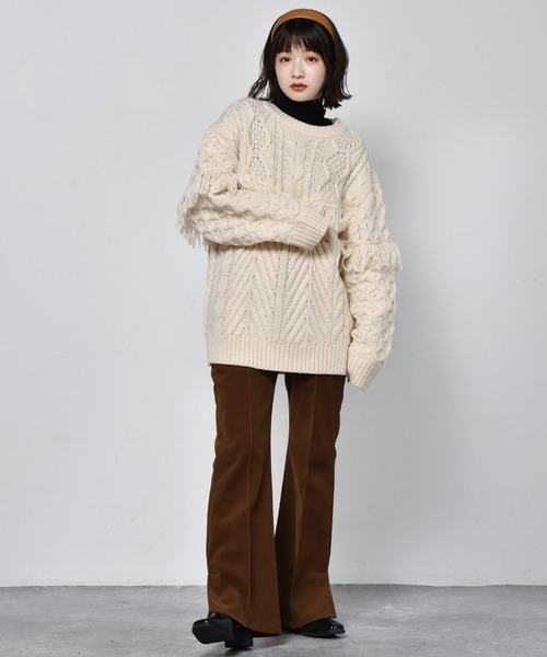 RETRO GIRL（レトロガール）の「フリンジケーブルニット（ニット/セーター・レディース・ブラウン/レッド/オフホワイト・FREE）」の7枚目の写真