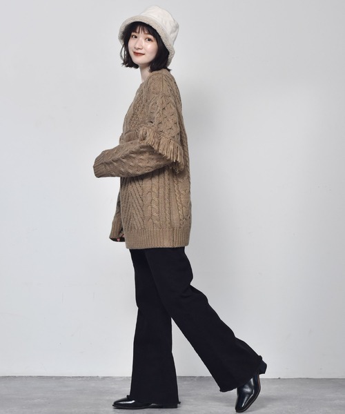 RETRO GIRL（レトロガール）の「フリンジケーブルニット（ニット/セーター・レディース・ブラウン/レッド/オフホワイト・FREE）」の14枚目の写真