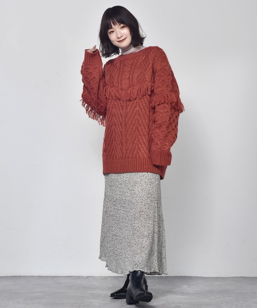 RETRO GIRL（レトロガール）の「フリンジケーブルニット（ニット/セーター・レディース・ブラウン/レッド/オフホワイト・FREE）」の12枚目の写真
