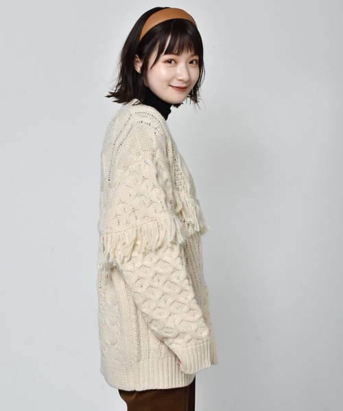 RETRO GIRL（レトロガール）の「フリンジケーブルニット（ニット/セーター・レディース・ブラウン/レッド/オフホワイト・FREE）」の6枚目の写真