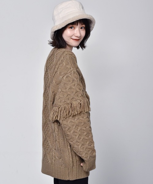 RETRO GIRL（レトロガール）の「フリンジケーブルニット（ニット/セーター・レディース・ブラウン/レッド/オフホワイト・FREE）」の11枚目の写真