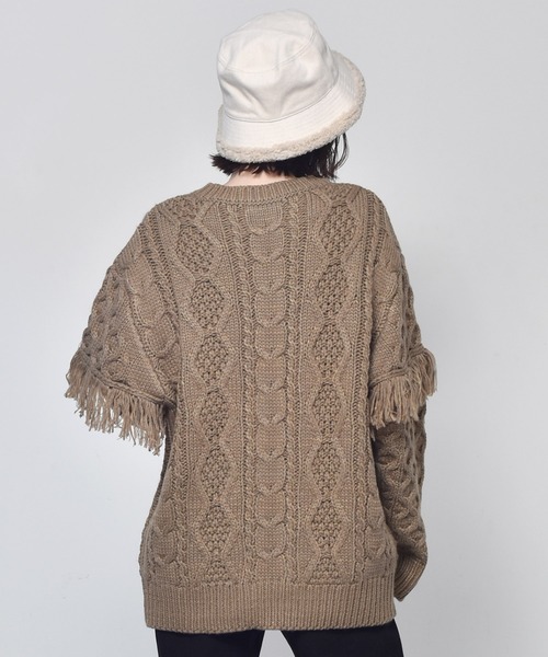 RETRO GIRL（レトロガール）の「フリンジケーブルニット（ニット/セーター・レディース・ブラウン/レッド/オフホワイト・FREE）」の8枚目の写真