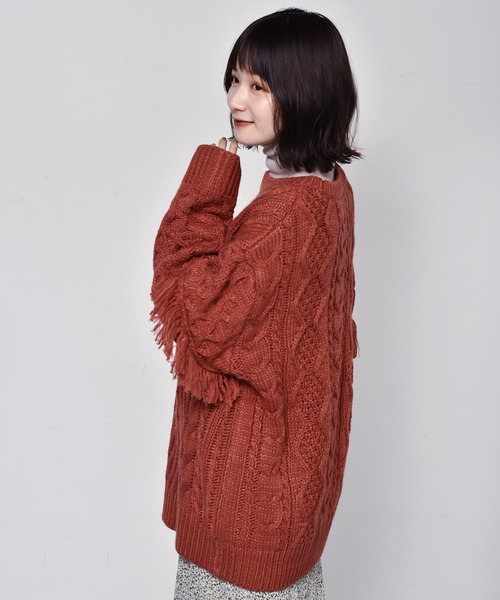 RETRO GIRL（レトロガール）の「フリンジケーブルニット（ニット/セーター・レディース・ブラウン/レッド/オフホワイト・FREE）」の15枚目の写真