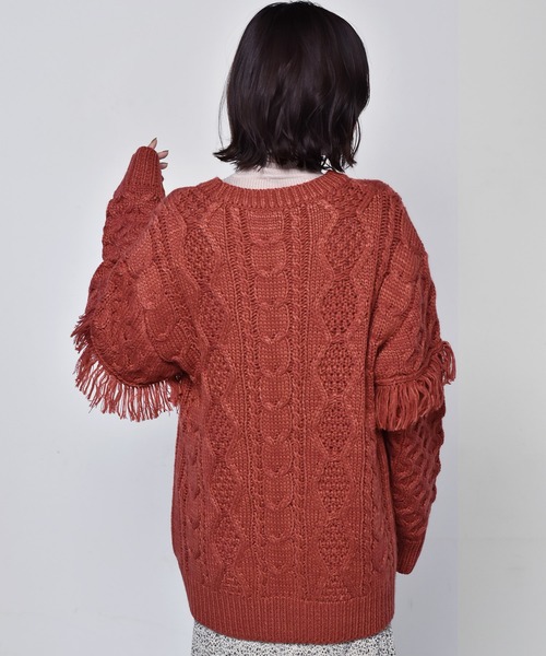 RETRO GIRL（レトロガール）の「フリンジケーブルニット（ニット/セーター・レディース・ブラウン/レッド/オフホワイト・FREE）」の17枚目の写真