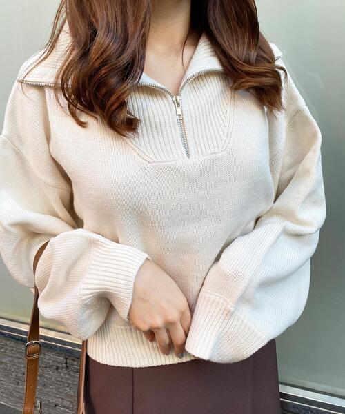 INGNI(イング)の「ハーフジップニット(ニット/セーター・レディース・グリーン/アイボリー/ブラック/オレンジ/マスタード/ピンク・M)」の15枚目の写真