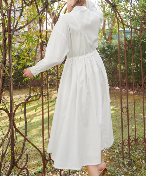 PURIL】スタンドカラー2wayウェストリボン付き ゆるシャツワンピース