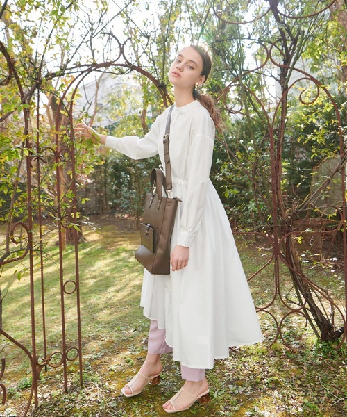 PURIL】スタンドカラー2wayウェストリボン付き ゆるシャツワンピース