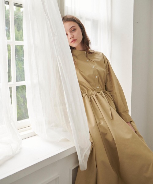 PURIL】スタンドカラー2wayウェストリボン付き ゆるシャツワンピース