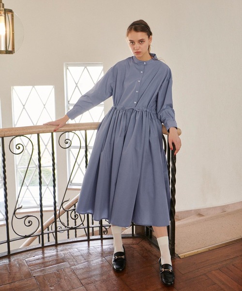 PURIL（ピュリル）の「【PURIL】スタンドカラー2wayウェストリボン付き ゆるシャツワンピース（シャツワンピース・レディース・ホワイト/ベージュ/ブルー・S/M）」の4枚目の写真