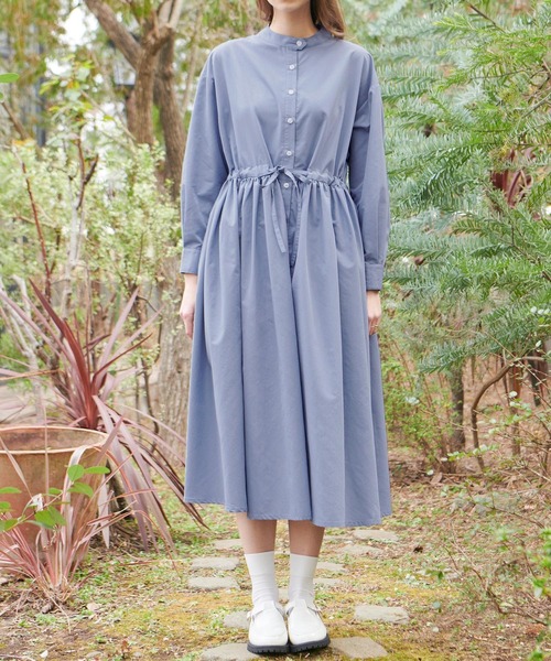 PURIL（ピュリル）の「【PURIL】スタンドカラー2wayウェストリボン付き ゆるシャツワンピース（シャツワンピース・レディース・ホワイト/ベージュ/ブルー・S/M）」の5枚目の写真