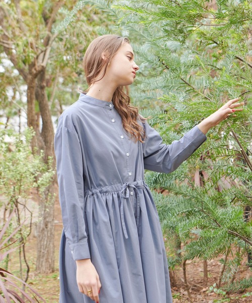 PURIL】スタンドカラー2wayウェストリボン付き ゆるシャツワンピース