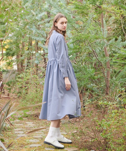 PURIL】スタンドカラー2wayウェストリボン付き ゆるシャツワンピース