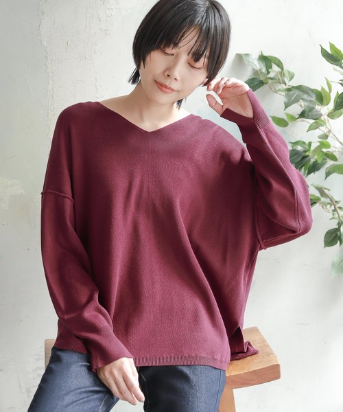 LAKOLE(ラコレ)の「12Gレーヨン総針編みVネックニット / 239484(ニット/セーター・レディース・ネイビー/マスタード/サンドグレー/アイボリー/バーガンディー・SMALL/MEDIUM)」の1枚目の写真