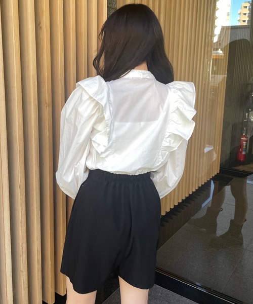 one after another NICE CLAUP(ワンアフターアナザーナイスクラップ)の「ボウタイ取り外し可能 ビッグリボンフリルブラウス(シャツ/ブラウス・レディース・ネイビー/オフホワイト/ブルー系その他/ブルー系その他2/サックスブルー/ネイビー系/チェック・FREE)」の10枚目の写真