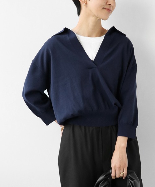 JOURNAL STANDARD relume（ジャーナルスタンダード　レリューム）の「スキッパーニットポロ◆（ニット/セーター・レディース・ネイビー/ブラウン/ナチュラル・FREE）」の6枚目の写真