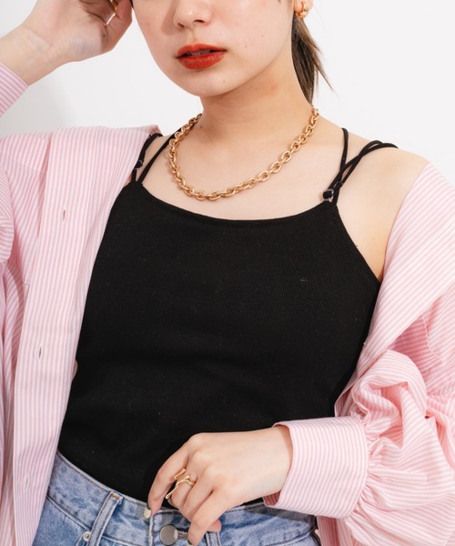 nemne store（ネンネストア）の「【 ストラップ長さ調節可能】バッククロスストラップカップ付きキャミソール（キャミソール・レディース・ブラック/ベージュ/オレンジ/グリーン/アイボリー・フリー）」の12枚目の写真