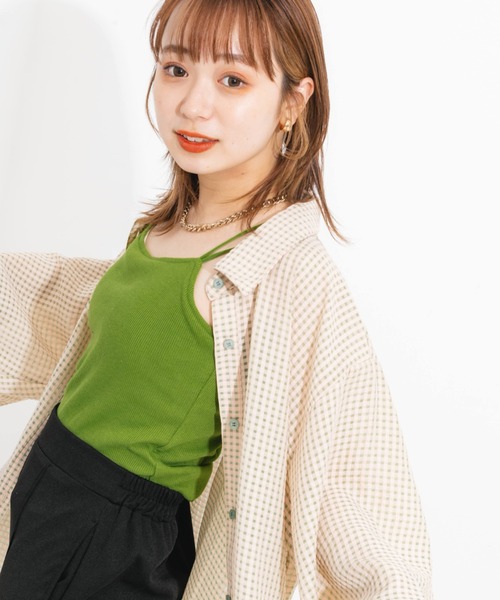 nemne store（ネンネストア）の「【 ストラップ長さ調節可能】バッククロスストラップカップ付きキャミソール（キャミソール・レディース・ブラック/ベージュ/オレンジ/グリーン/アイボリー・フリー）」の17枚目の写真