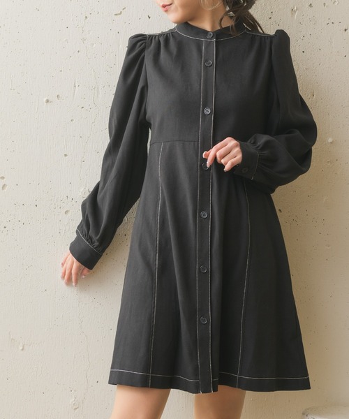 ems excite（エムズエキサイト）の「ステッチミニワンピース（ワンピース・レディース・ブラウン/グリーン/ブラック・FREE）」の4枚目の写真