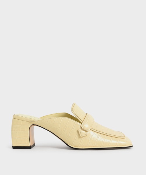 CHARLES & KEITH(チャールズ & キース)の「クロックエフェクト ブロックヒールローファーミュール / Croc-Effect Block Heel Loafer Mules(サンダル・レディース・ブラック/イエロー系その他3・22.5cm/23cm/23.5cm/24.5cm/25cm/25.5cm/22cm)」の2枚目の写真