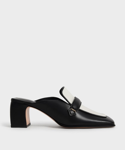 CHARLES & KEITH(チャールズ & キース)の「クロックエフェクト ブロックヒールローファーミュール / Croc-Effect Block Heel Loafer Mules(サンダル・レディース・ブラック/イエロー系その他3・22.5cm/23cm/23.5cm/24.5cm/25cm/25.5cm/22cm)」の1枚目の写真