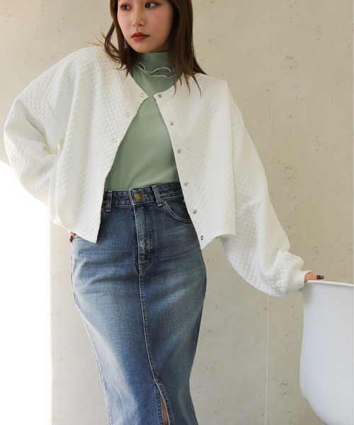 Per sist ence(パーシエンス)の「Per sist ence/パーシエンス カットキルティング カーディガン(カーディガン/ボレロ・レディース・ブラック/オフホワイト/グレー・FREE)」の2枚目の写真