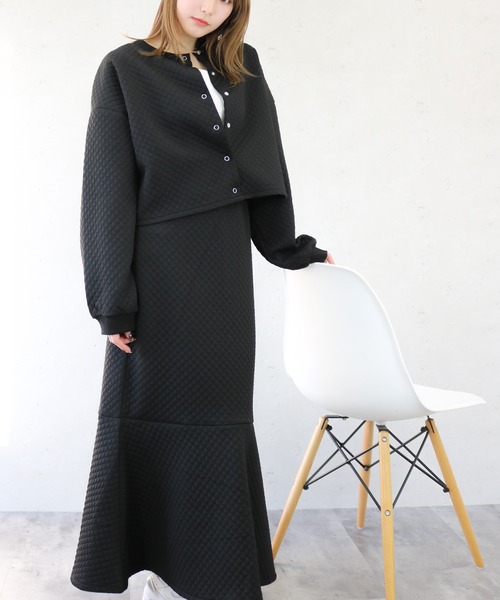 Per sist ence(パーシエンス)の「Per sist ence/パーシエンス カットキルティング カーディガン(カーディガン/ボレロ・レディース・ブラック/オフホワイト/グレー・FREE)」の10枚目の写真