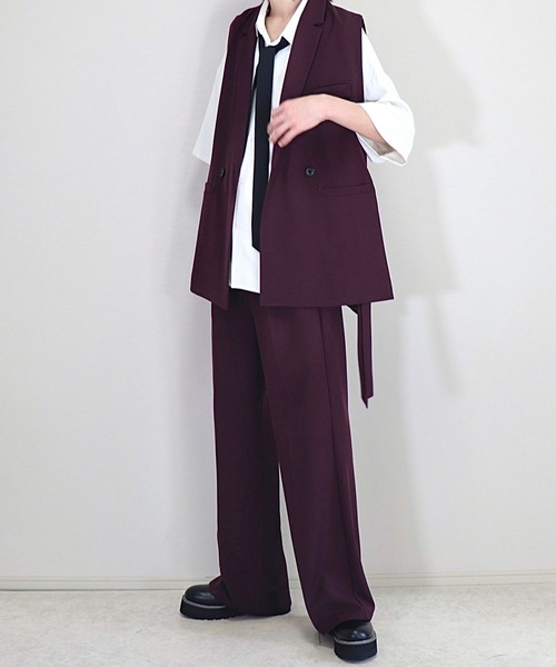 Loose/ルース（ルース）の「ドレープ サイドコードダブルジレベスト【セットアップ対応】（ベスト・メンズ・ブラック/グレー系その他/ブラウン系その他/グリーン系その他/チャコールグレー/ダークブラウン/バーガンディー/アッシュグレー/ブラック系/ネイビー系・S/M/L）」の12枚目の写真