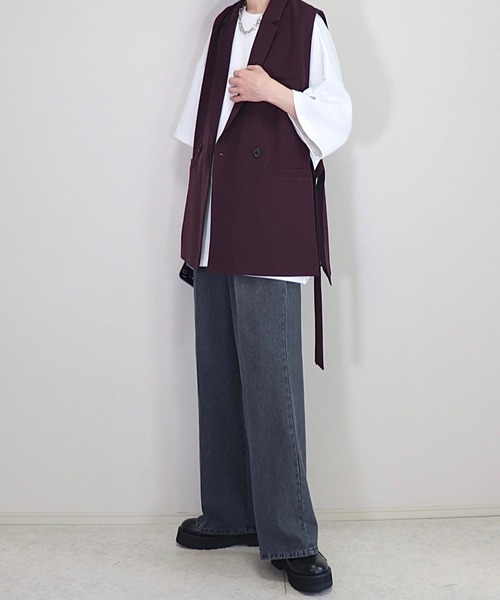 Loose/ルース（ルース）の「ドレープ サイドコードダブルジレベスト【セットアップ対応】（ベスト・メンズ・ブラック/グレー系その他/ブラウン系その他/グリーン系その他/チャコールグレー/ダークブラウン/バーガンディー/アッシュグレー/ブラック系/ネイビー系・S/M/L）」の11枚目の写真