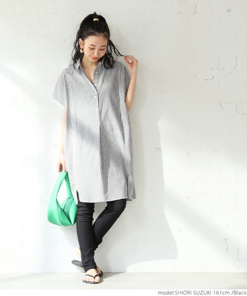 coca(coca)(コカ)の「ストライプオックス半袖シャツ(シャツ/ブラウス・レディース・ブラック/ブルー・ONE SIZE)」の3枚目の写真