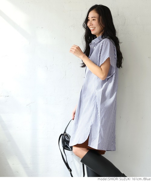 coca(coca)(コカ)の「ストライプオックス半袖シャツ(シャツ/ブラウス・レディース・ブラック/ブルー・ONE SIZE)」の10枚目の写真