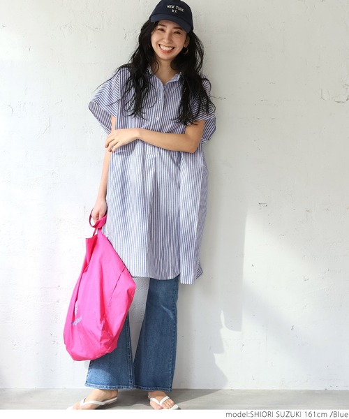 coca(coca)(コカ)の「ストライプオックス半袖シャツ(シャツ/ブラウス・レディース・ブラック/ブルー・ONE SIZE)」の11枚目の写真